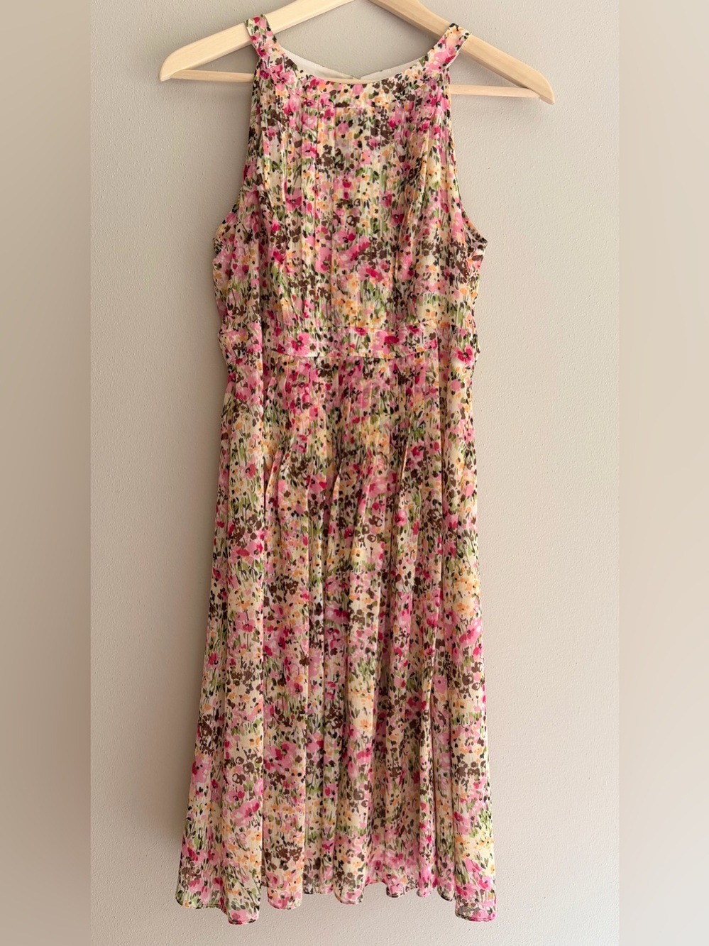 Adrianna Papell Pink Floral Pleated Midi Dress